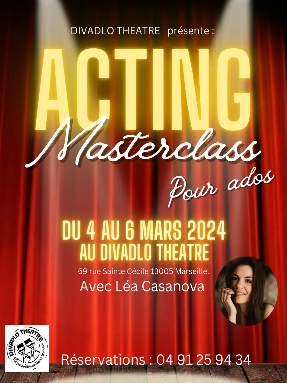 Affiche Stage Théâtre Enfants et Ados  Masterclass Théâtre ADOS